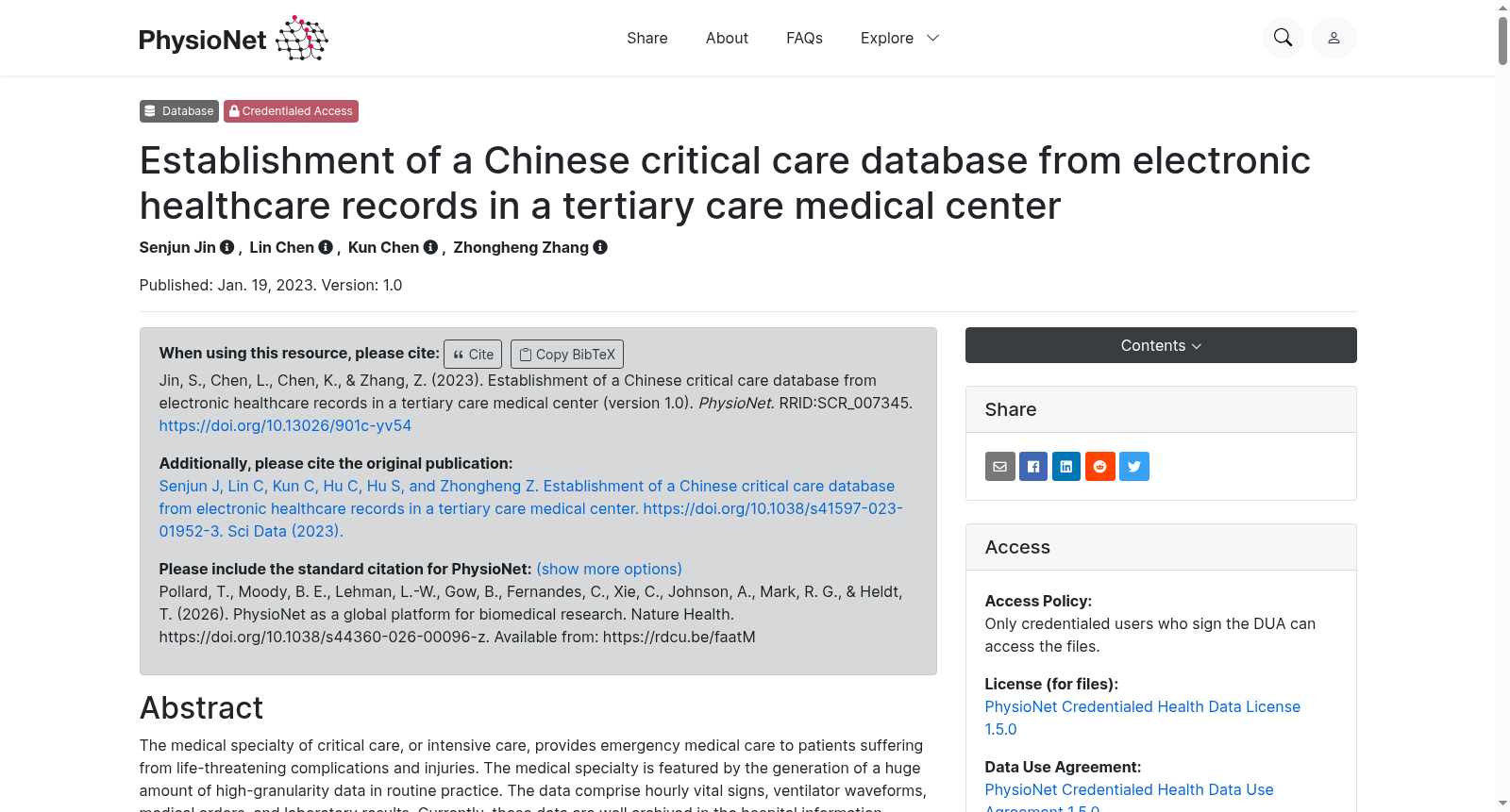 Establishment of a Chinese critical care database from electronic healthcare records in a tertiary care medical center 数据集图片