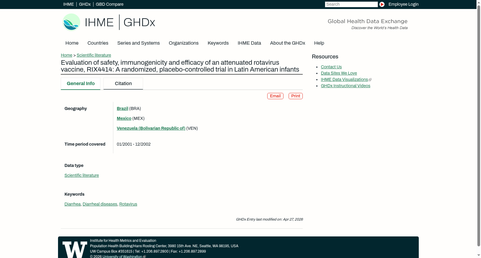 Evaluation of safety, immunogenicity and efficacy of an attenuated rotavirus vaccine, RIX4414: A randomized, placebo-controlled trial in Latin American infants 数据集图片
