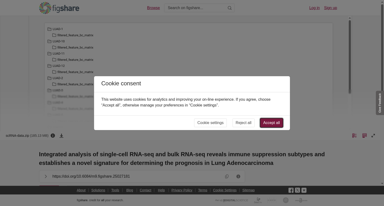 <b>Integrated analysis of single-cell RNA-seq and bulk RNA-seq reveals immune suppression subtypes and establishes a novel signature for determining the prognosis in Lung Adenocarcinoma</b> 数据集图片