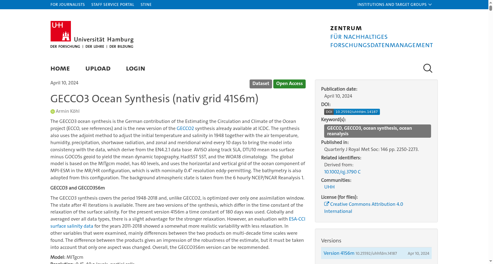 GECCO3 Ocean Synthesis (nativ grid 41S6m) 数据集图片