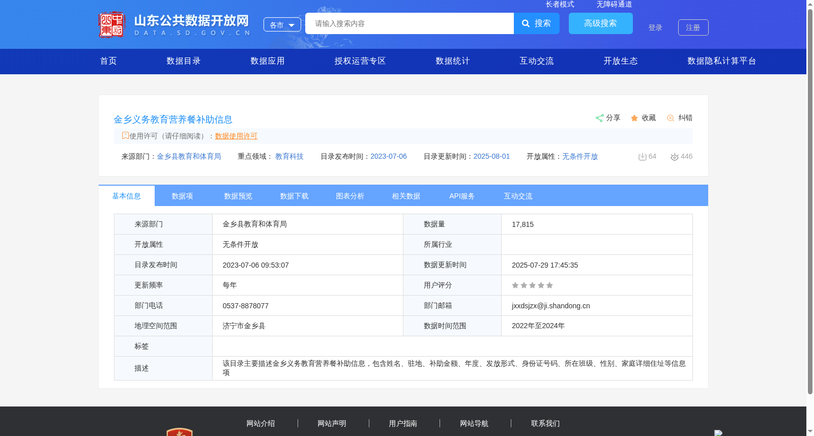 金乡义务教育营养餐补助信息 数据集图片