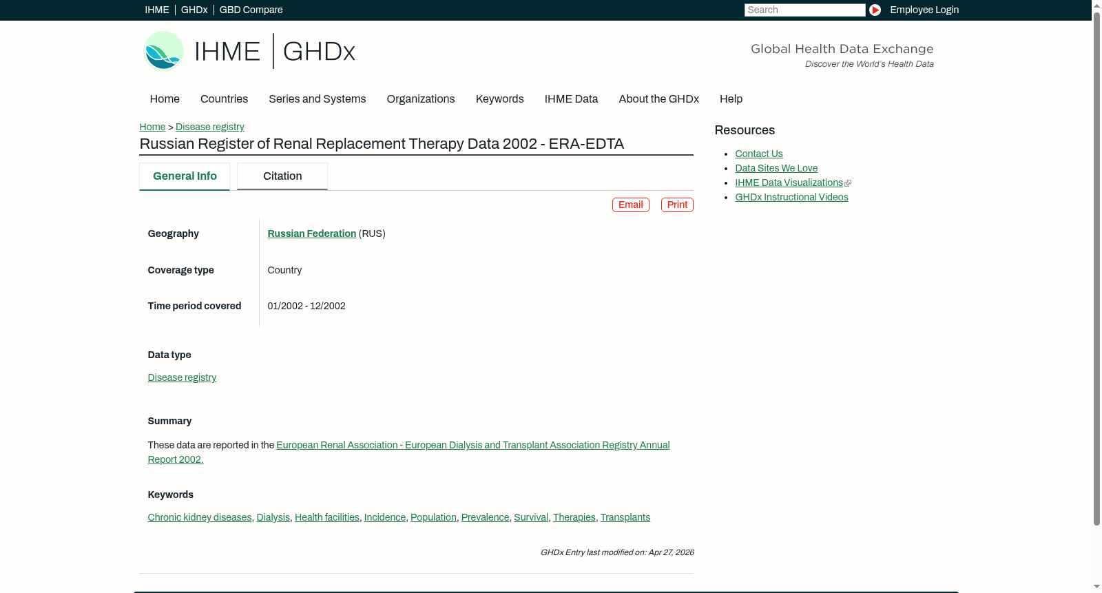 Russian Register of Renal Replacement Therapy Data 2002 - ERA-EDTA 数据集图片