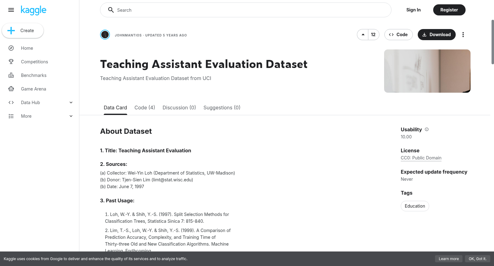 Teaching Assistant Evaluation Dataset 数据集图片