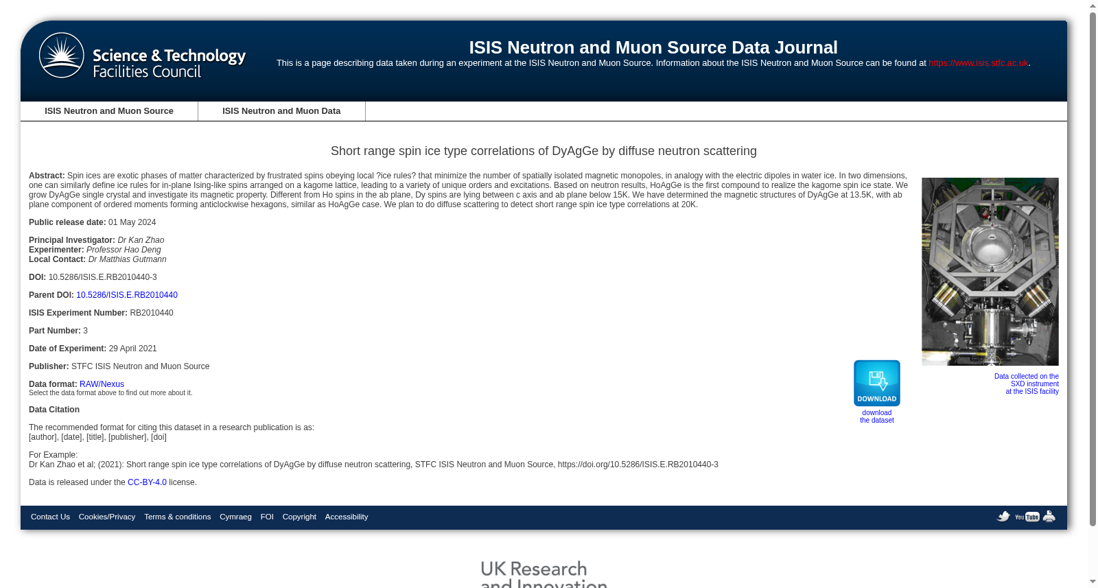 Short range spin ice type correlations of DyAgGe by diffuse neutron scattering 数据集图片