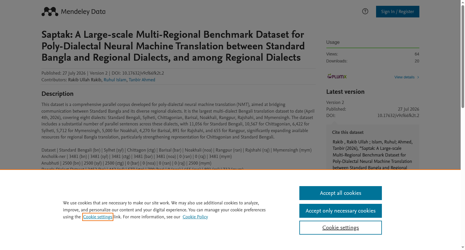 Multi-Dialectal Parallel Corpus for Bangla 数据集图片
