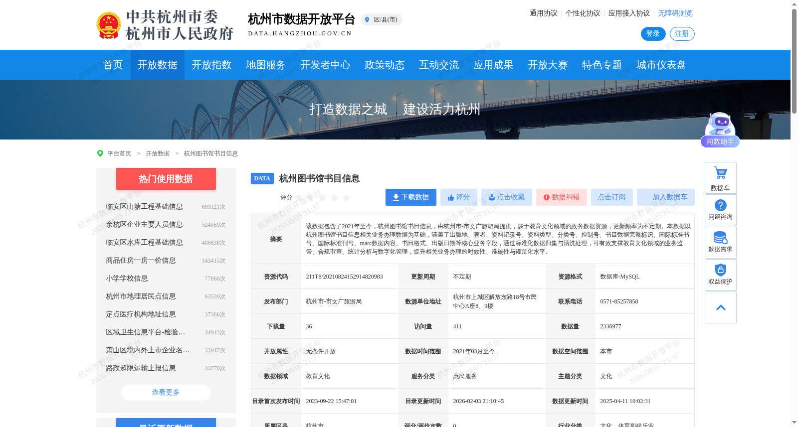 杭州图书馆书目信息 数据集图片