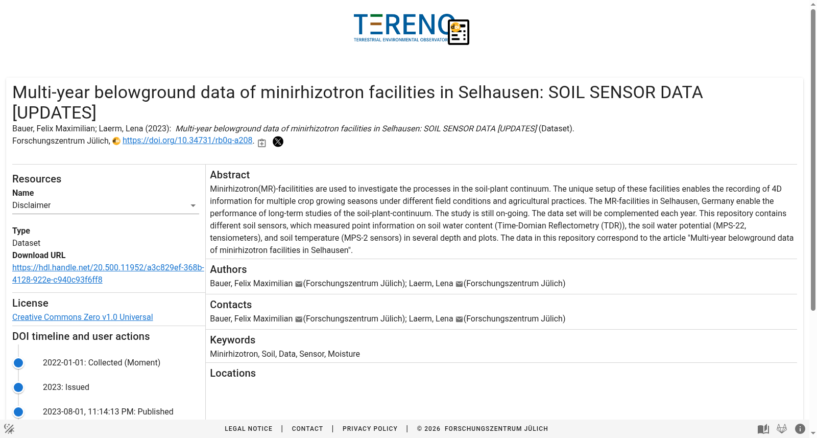 Multi-year belowground data of minirhizotron facilities in Selhausen: SOIL SENSOR DATA [UPDATES] 数据集图片