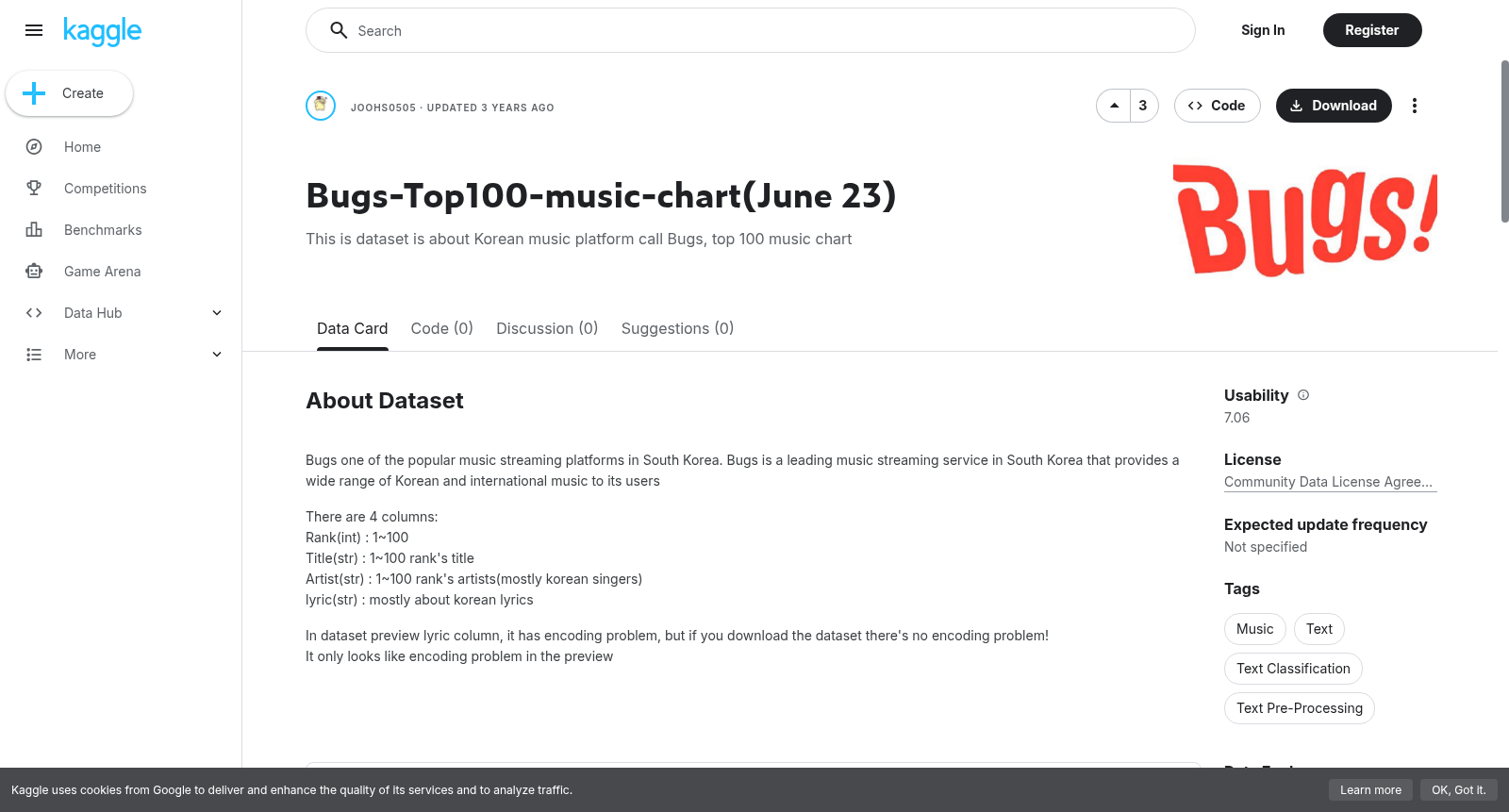 Bugs-Top100-music-chart(June 23) 数据集图片