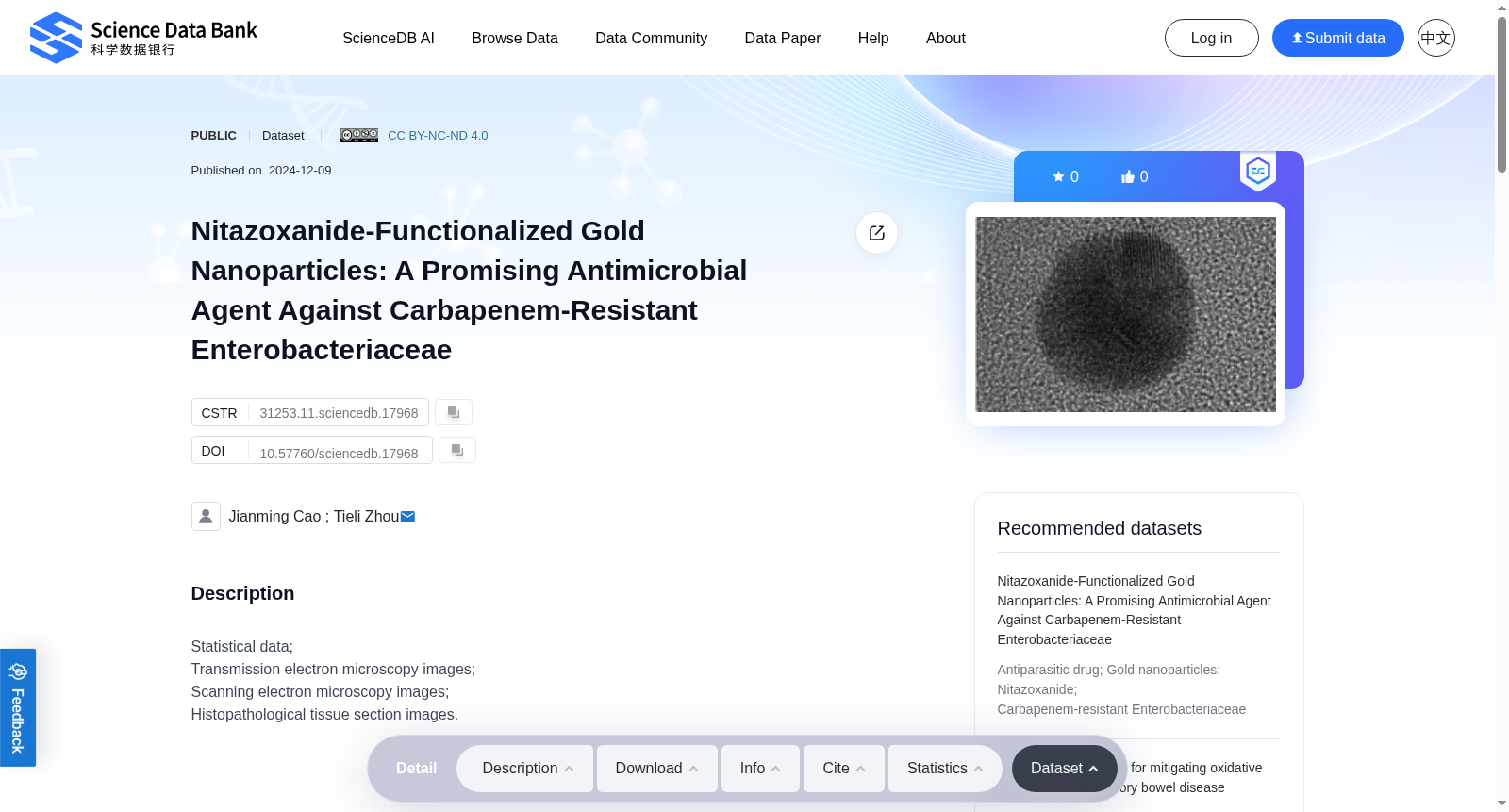 Nitazoxanide-Functionalized Gold Nanoparticles: A Promising Antimicrobial Agent Against Carbapenem-Resistant Enterobacteriaceae 数据集图片