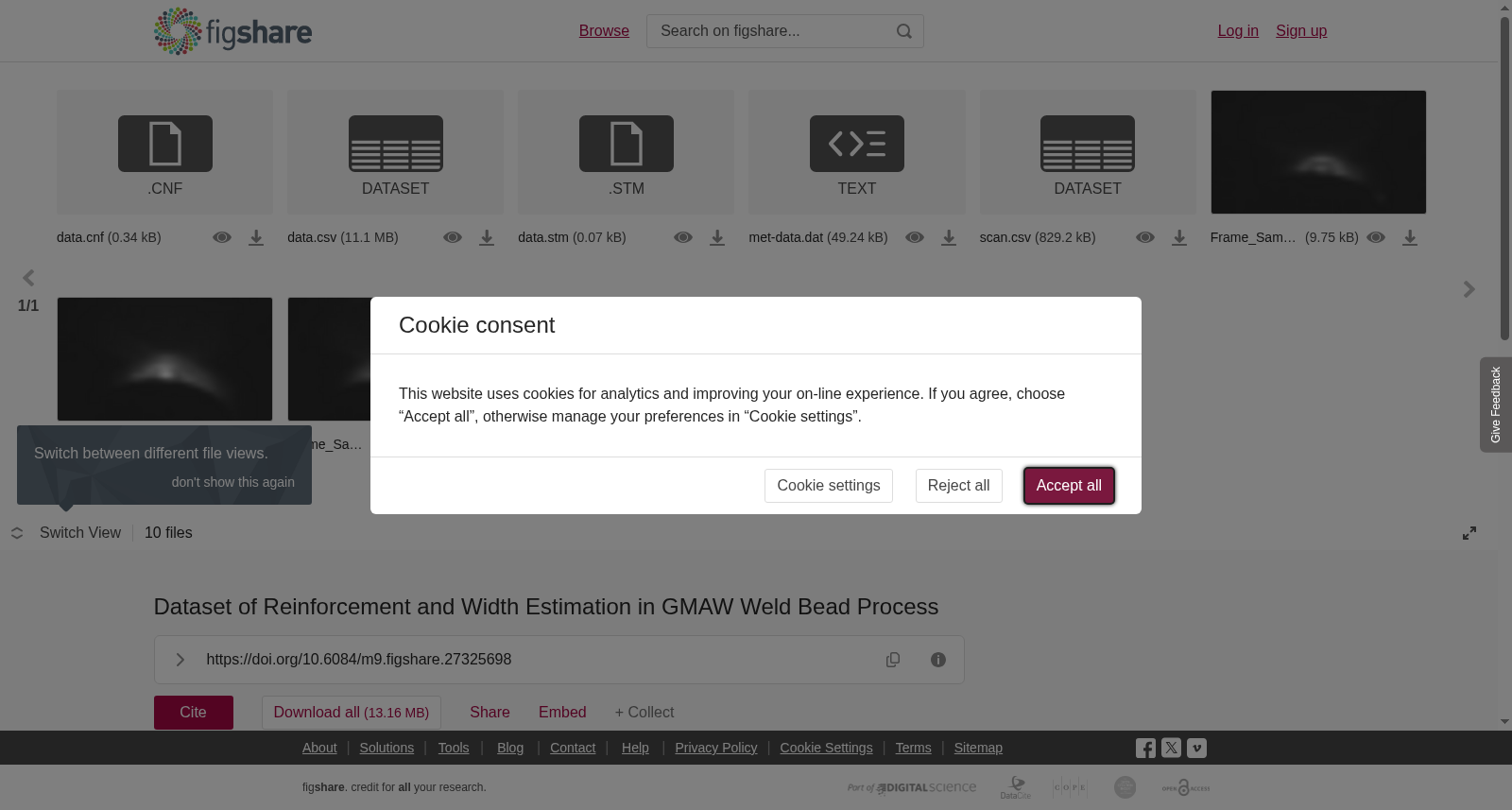 Dataset of Reinforcement and Width Estimation in GMAW Weld Bead Process 数据集图片