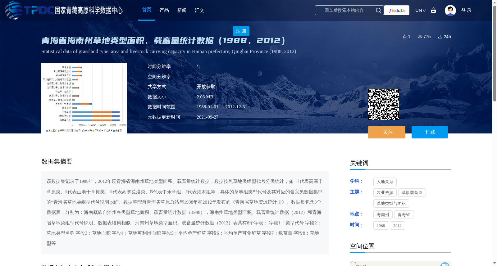 青海省海南州草地类型面积、载畜量统计数据(1988,2012) 数据集图片