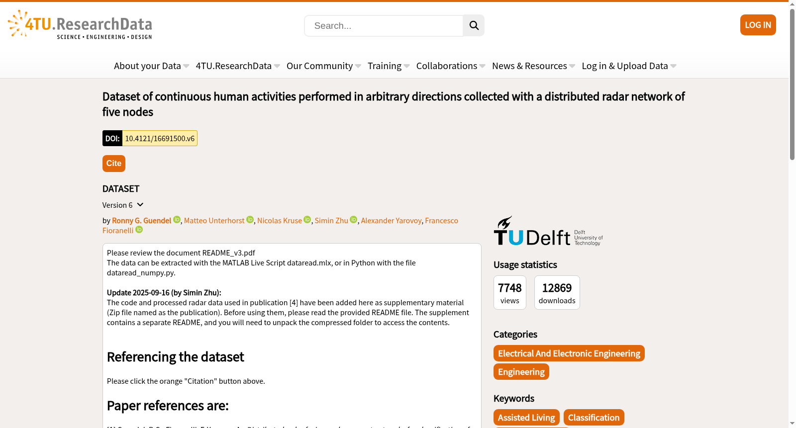 Dataset of continuous human activities performed in arbitrary directions collected with a distributed radar network of five nodes 数据集图片