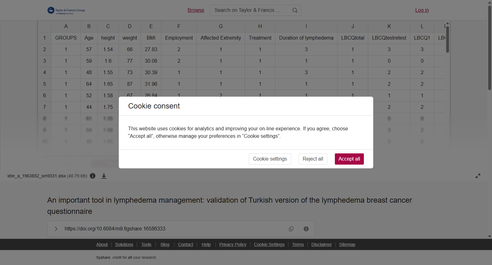 An important tool in lymphedema management: validation of Turkish version of the lymphedema breast cancer questionnaire