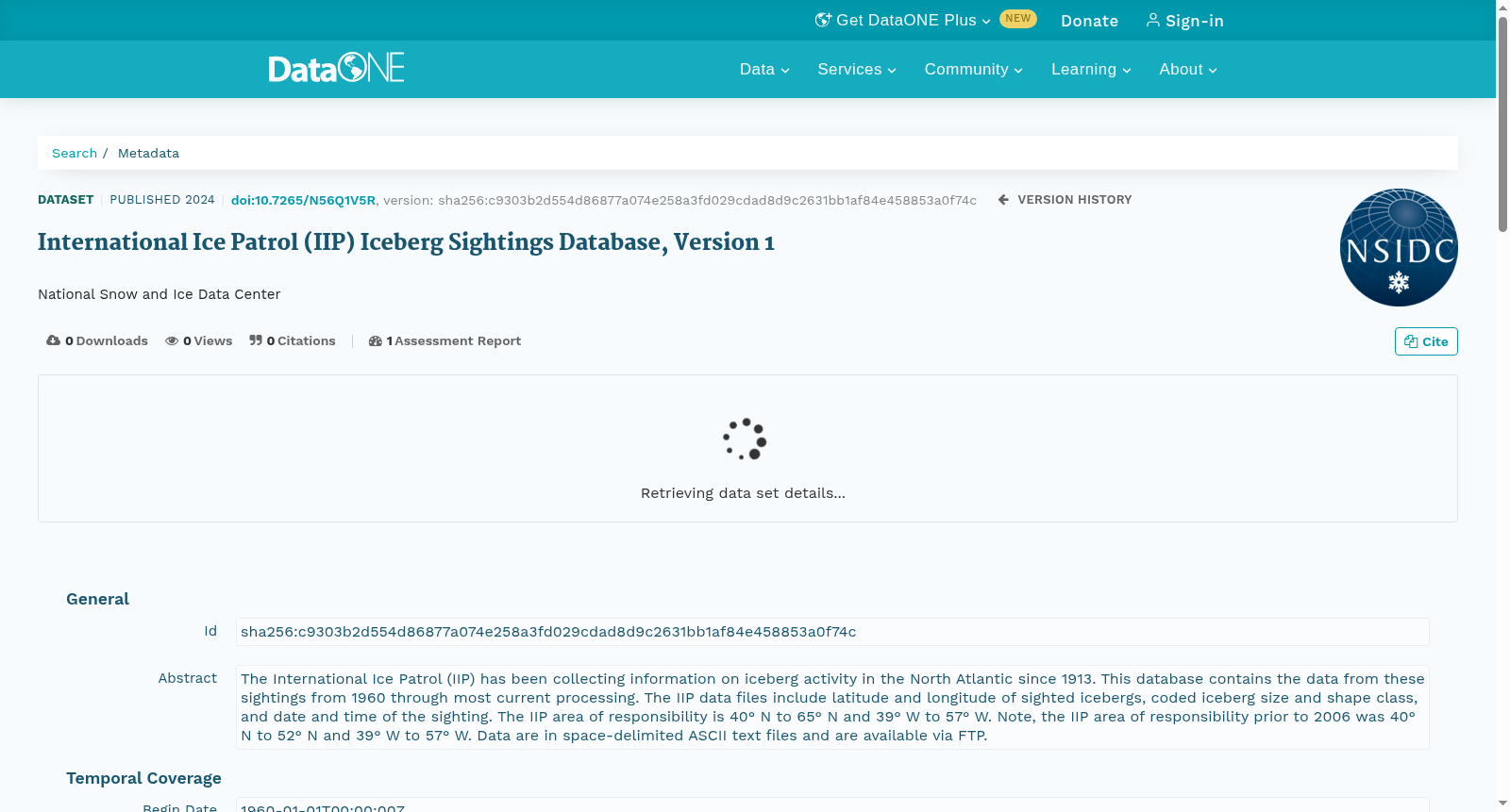 International Ice Patrol (IIP) Iceberg Sightings Database, Version 1 数据集图片