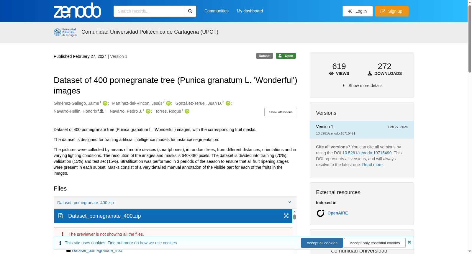 Dataset of 400 pomegranate tree (Punica granatum L. 'Wonderful') images 数据集图片