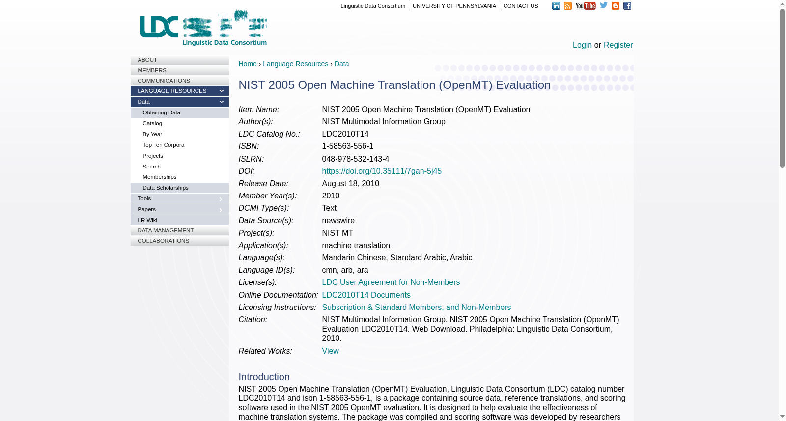 NIST 2005 Open Machine Translation (OpenMT) Evaluation 数据集图片