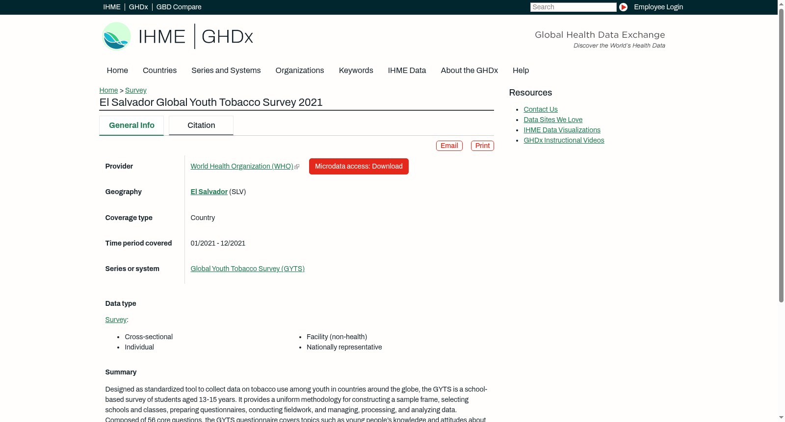 El Salvador Global Youth Tobacco Survey 2021 数据集图片