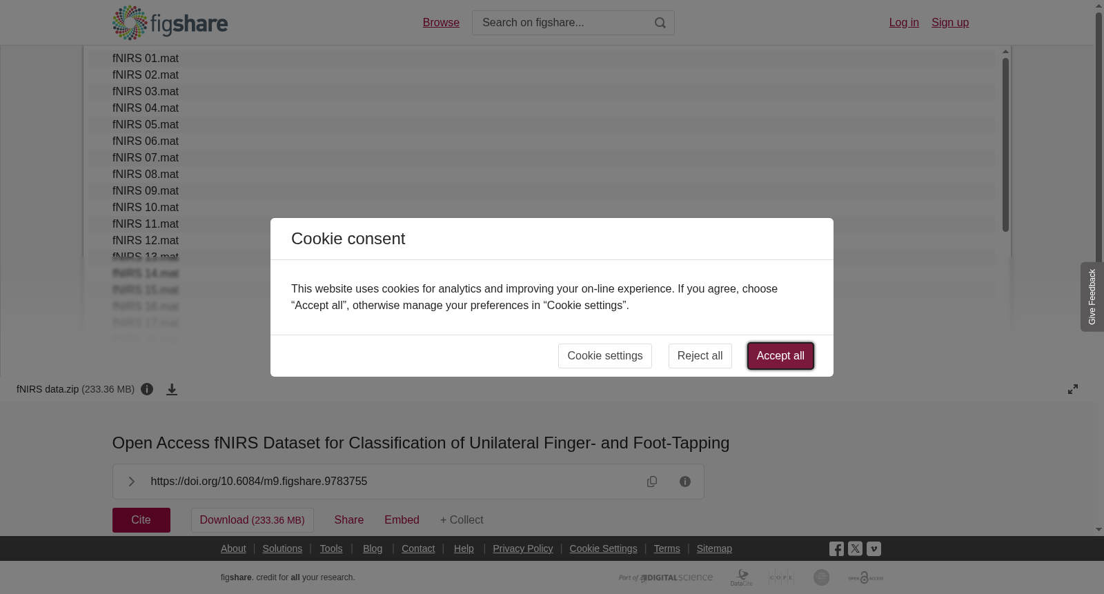 Open Access fNIRS Dataset for Classification of Unilateral Finger- and Foot-Tapping 数据集图片