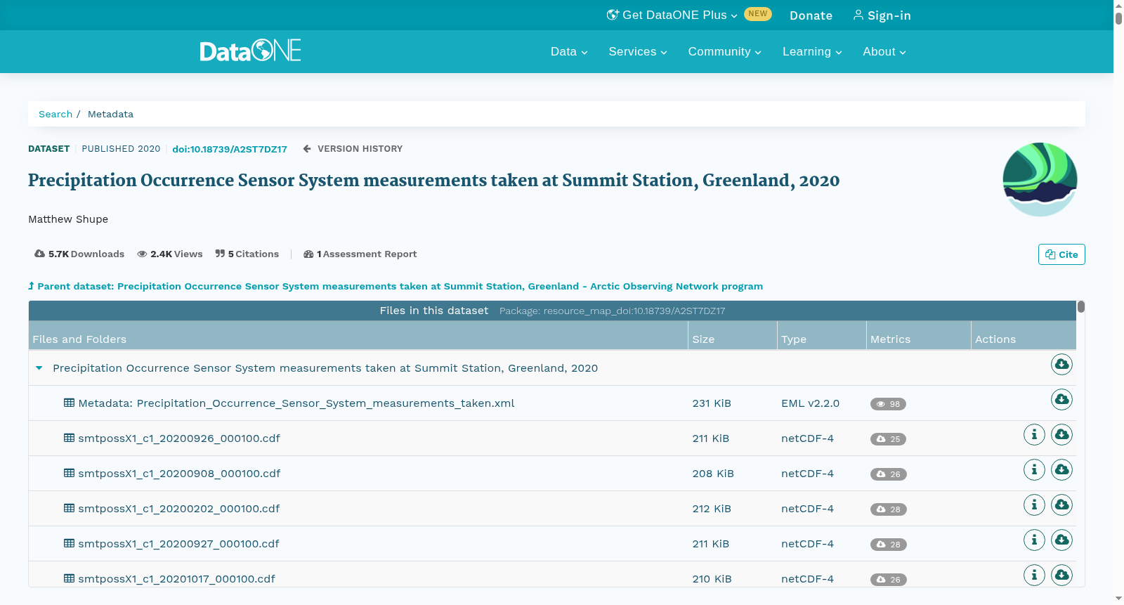 Precipitation Occurrence Sensor System measurements taken at Summit Station, Greenland, 2020 数据集图片