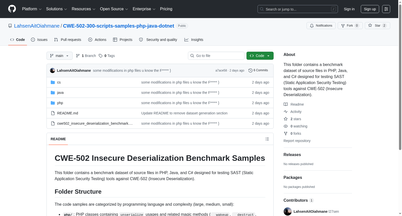 CWE-502 Insecure Deserialization Benchmark Samples 数据集图片