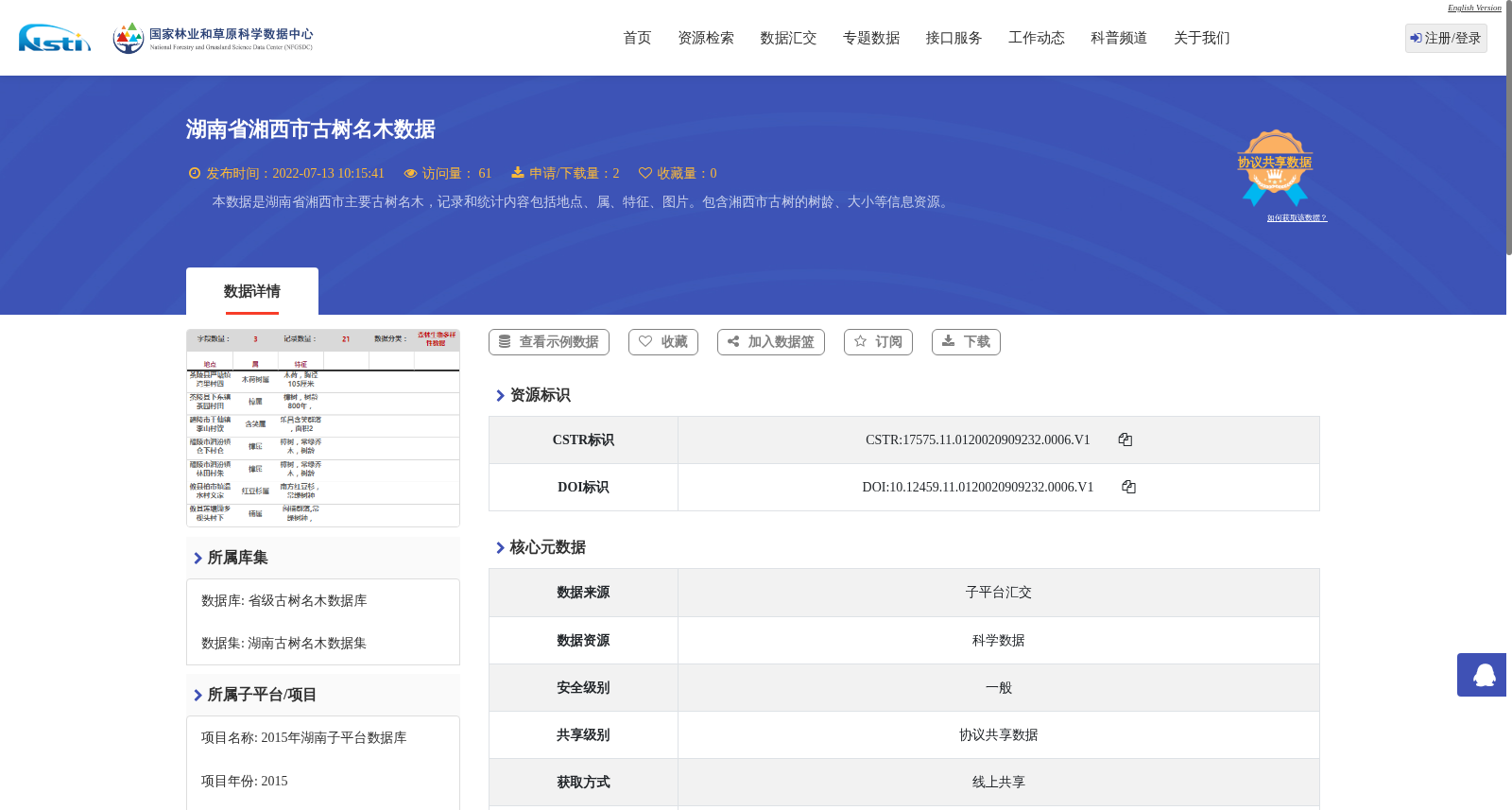 湖南省湘西市古树名木数据 数据集图片