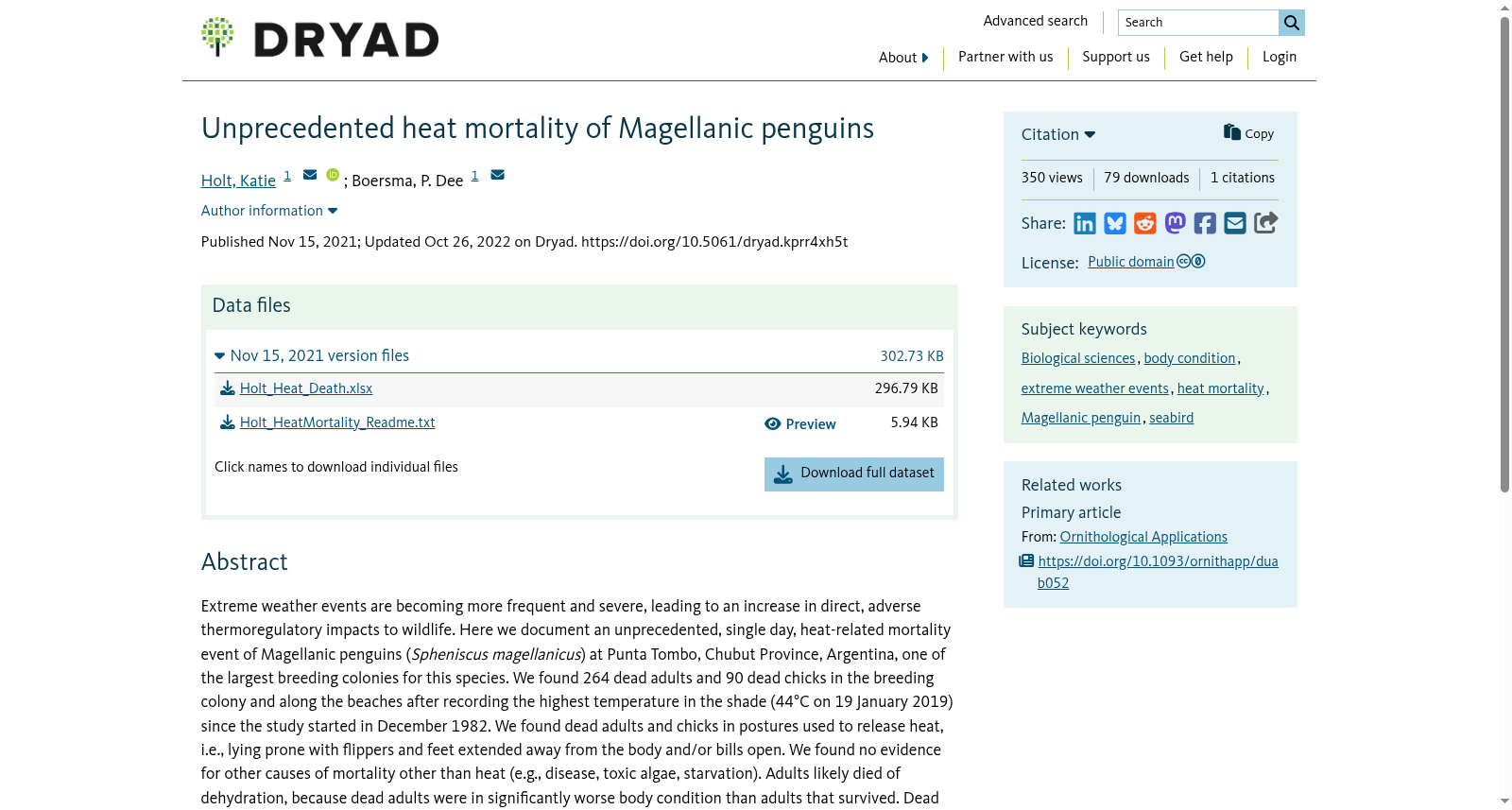 Unprecedented heat mortality of Magellanic penguins 数据集图片