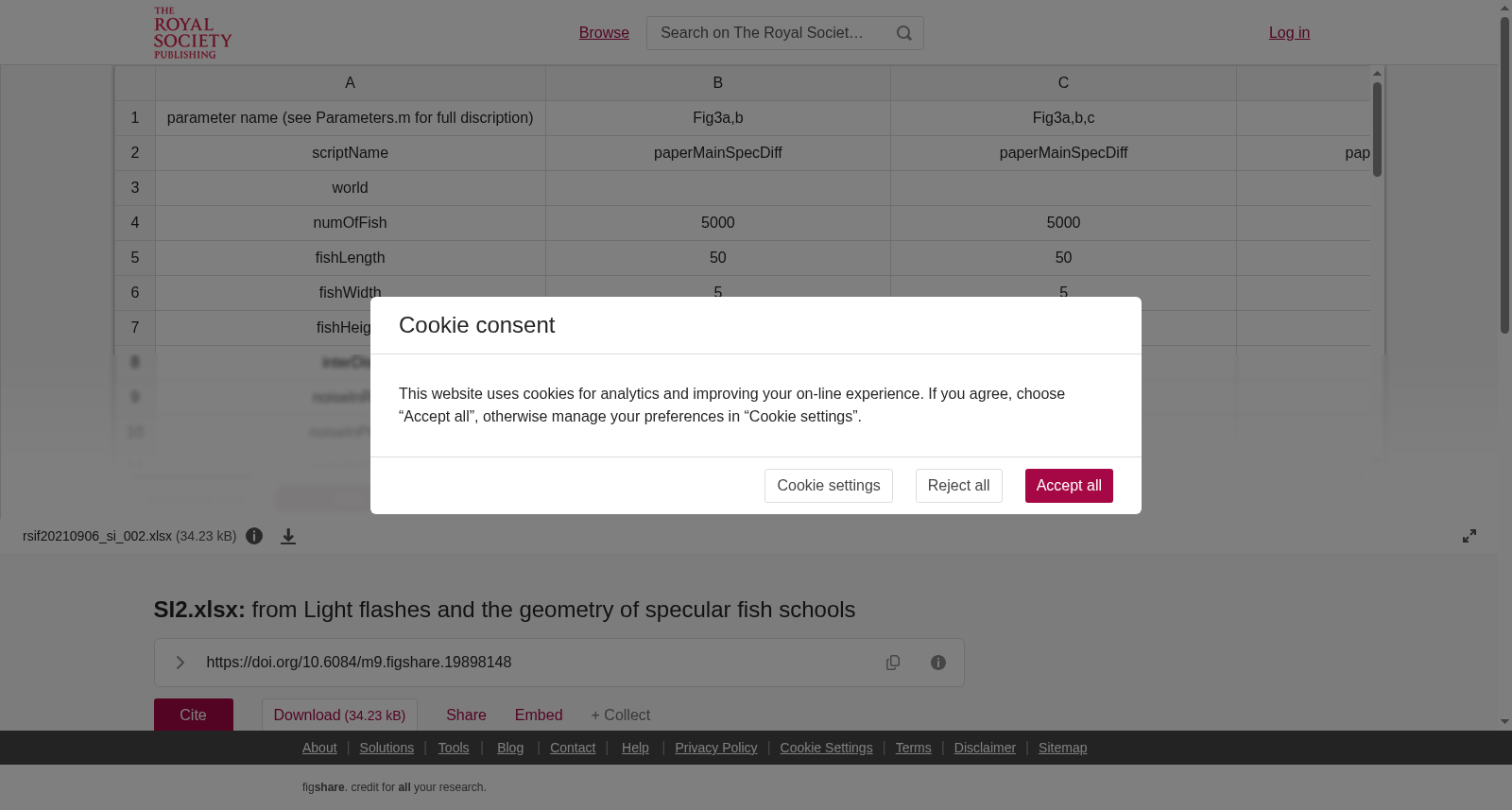 <b>SI2.xlsx:</b> from Light flashes and the geometry of specular fish schools 数据集图片
