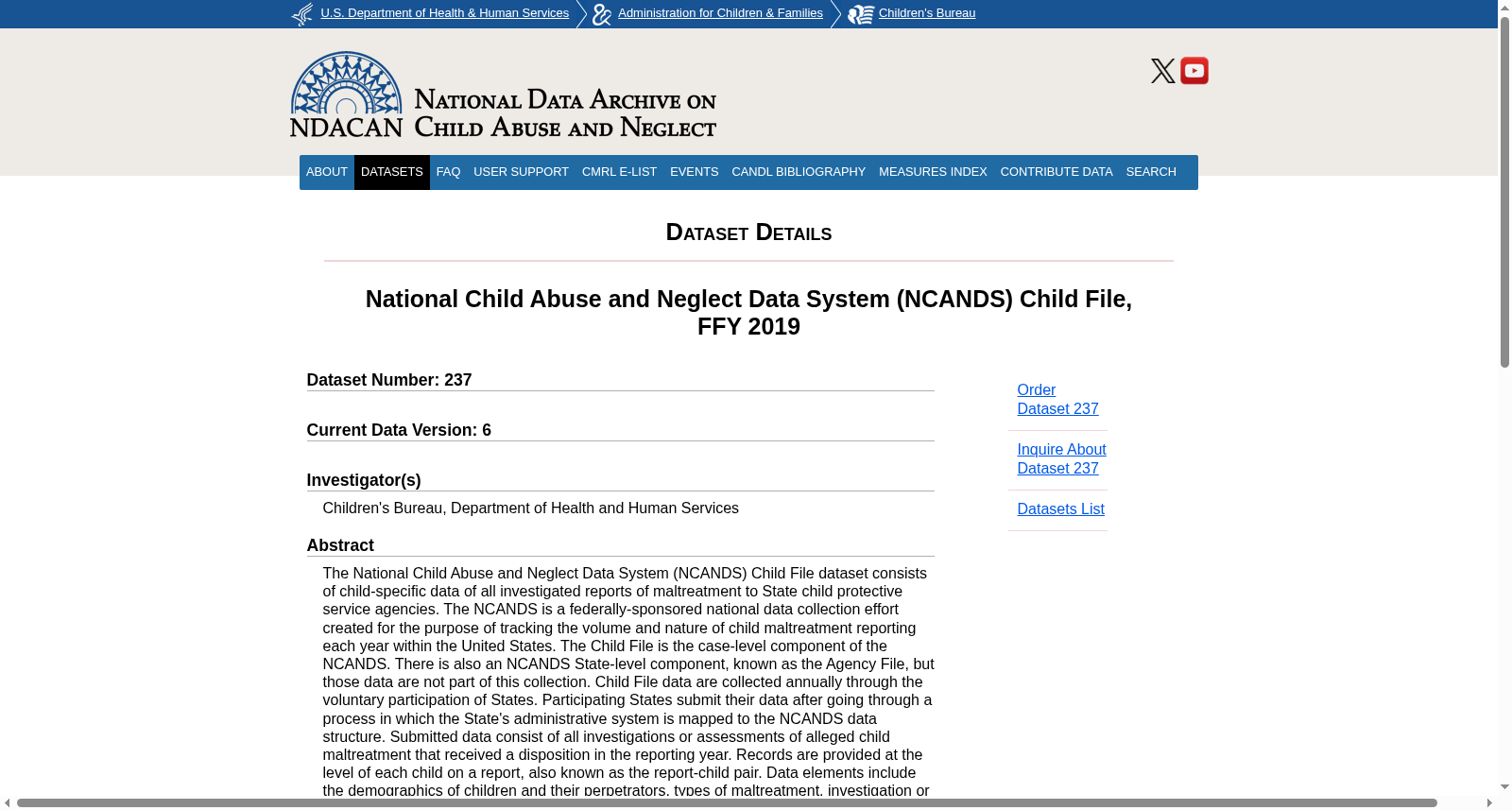 National Child Abuse and Neglect Data System (NCANDS) Child File, FFY 2019 数据集图片