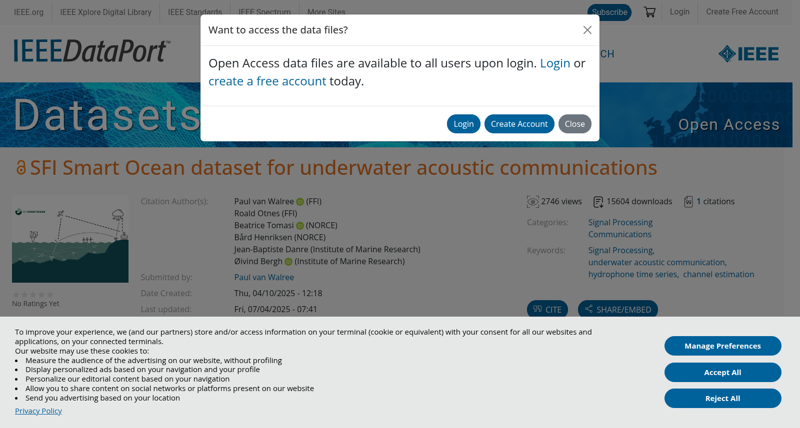 SFI Smart Ocean dataset for underwater acoustic communications 数据集图片