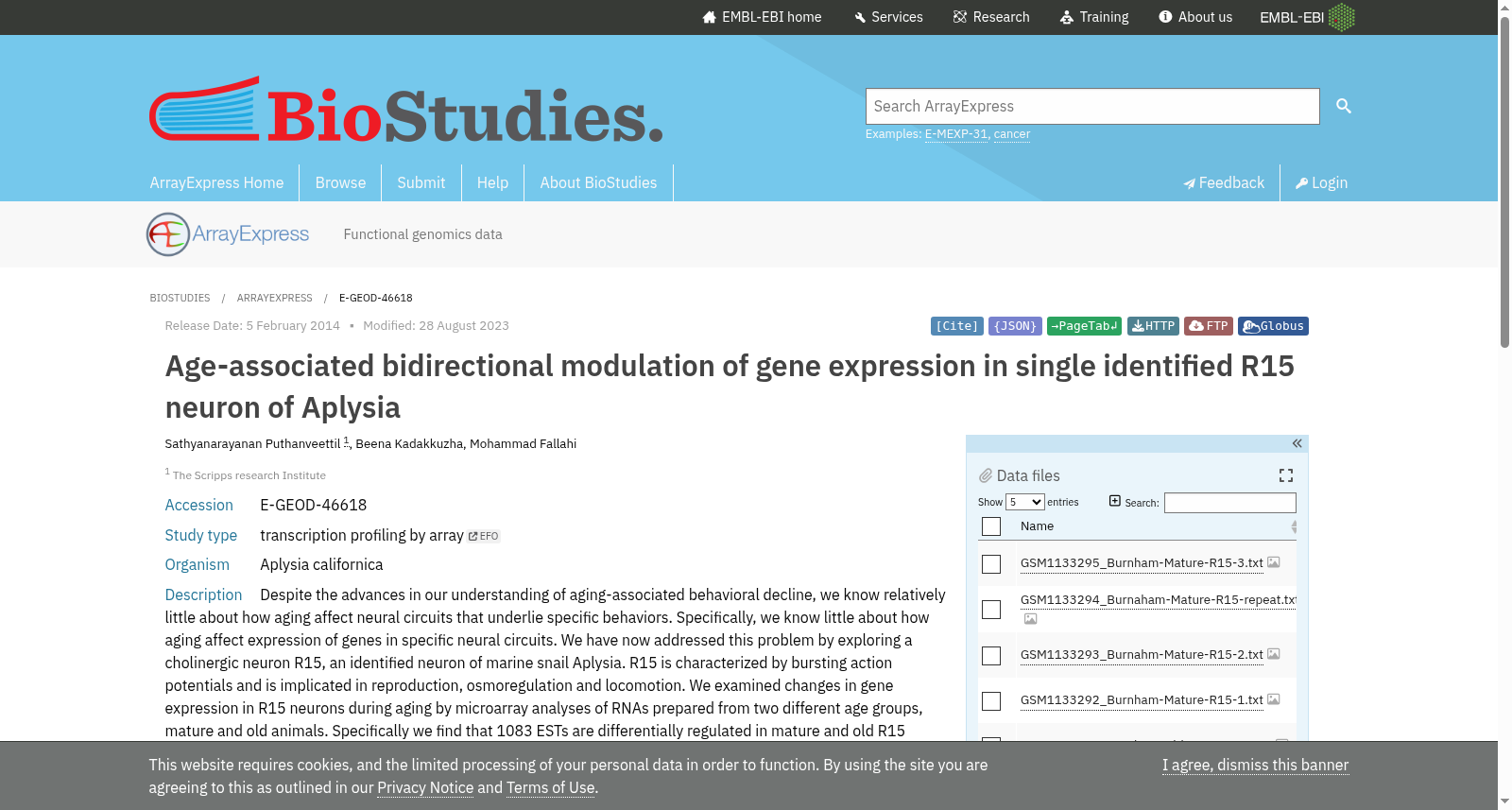 Age-associated bidirectional modulation of gene expression in single identified R15 neuron of Aplysia 数据集图片