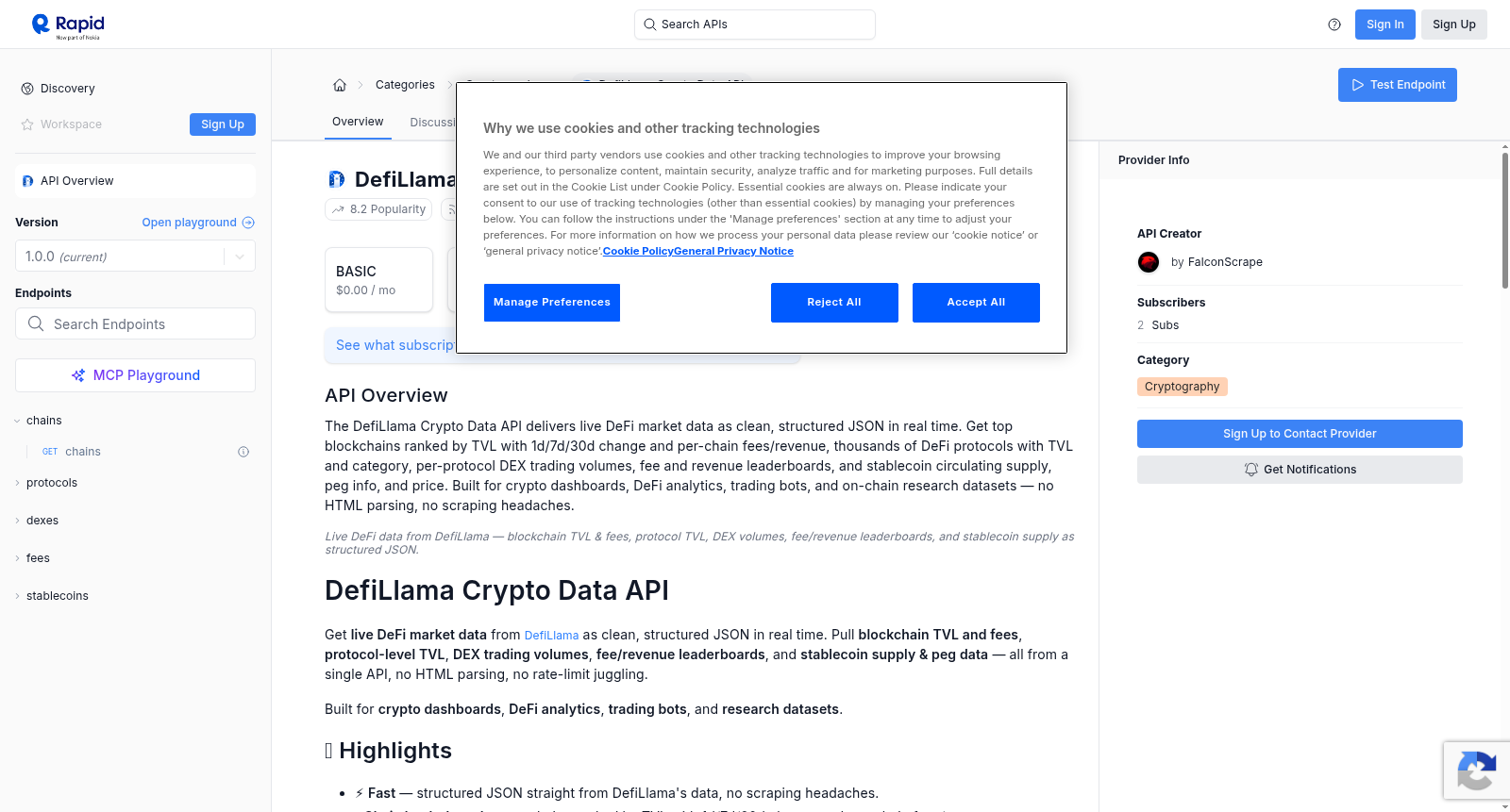 DefiLlama Crypto Data API 数据集图片