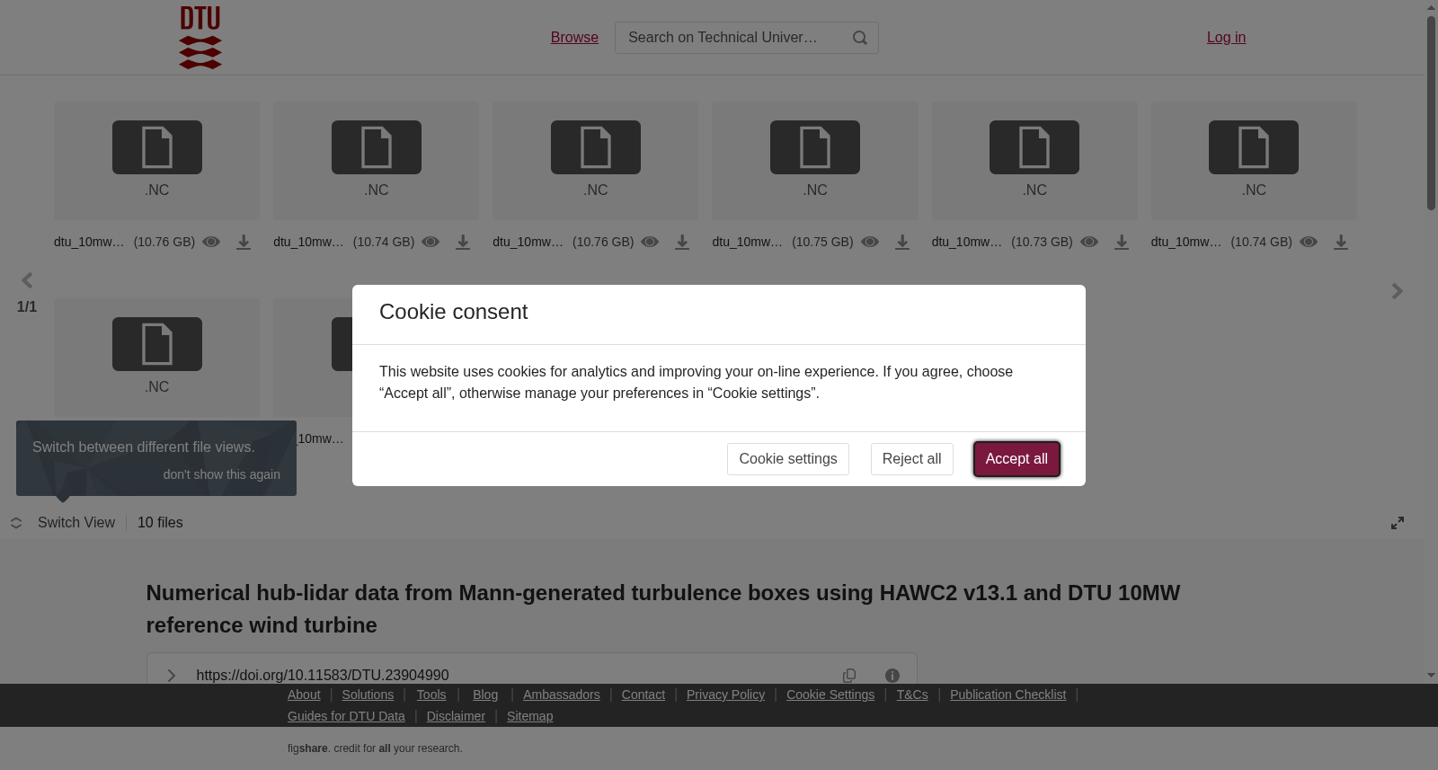 <b>Numerical hub-lidar data from Mann-generated </b><b>turbulence boxes using HAWC2 v13.1 and DTU 10MW </b><b>reference wind turbine</b> 数据集图片