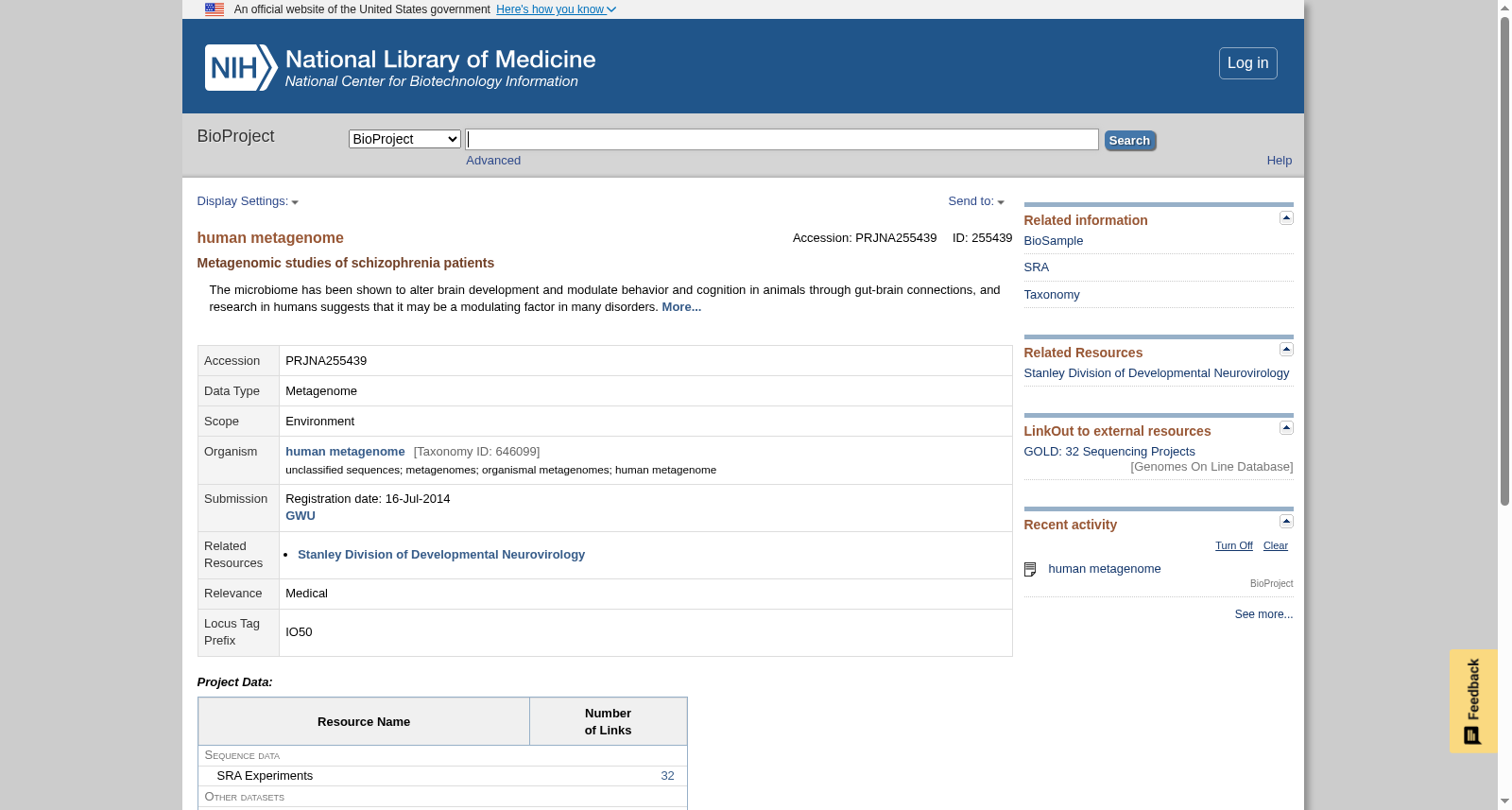 Metagenomic studies of schizophrenia patients. human metagenome 数据集图片