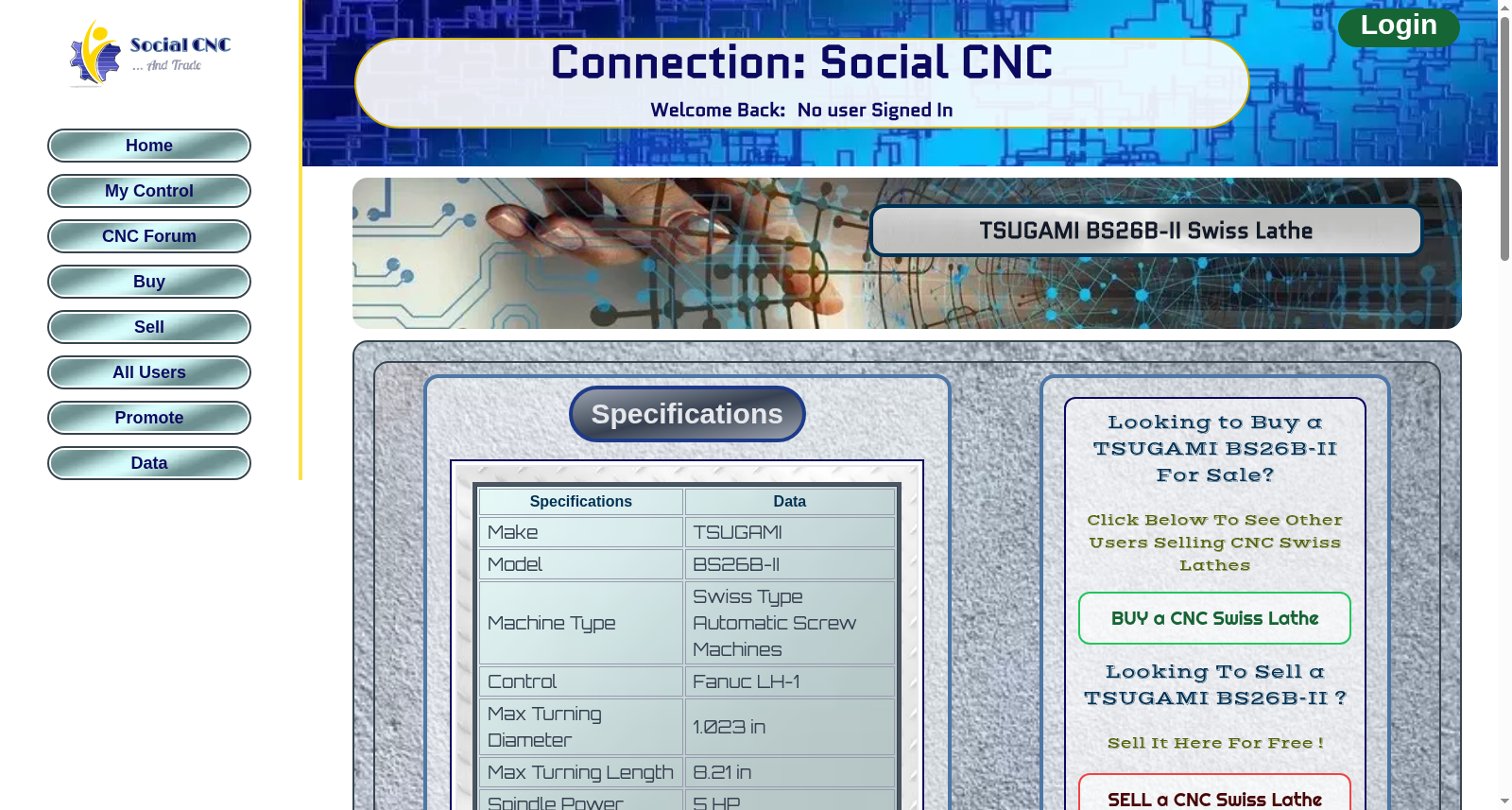 Data Specifications on TSUGAMI BS26B-II CNC Swiss Lathe - Tuning Center 数据集图片