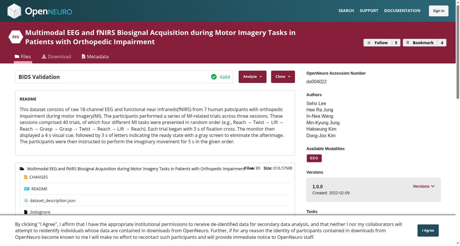 Multimodal EEG and fNIRS Biosignal Acquisition during Motor Imagery Tasks in Patients with Orthopedic Impairment 数据集图片