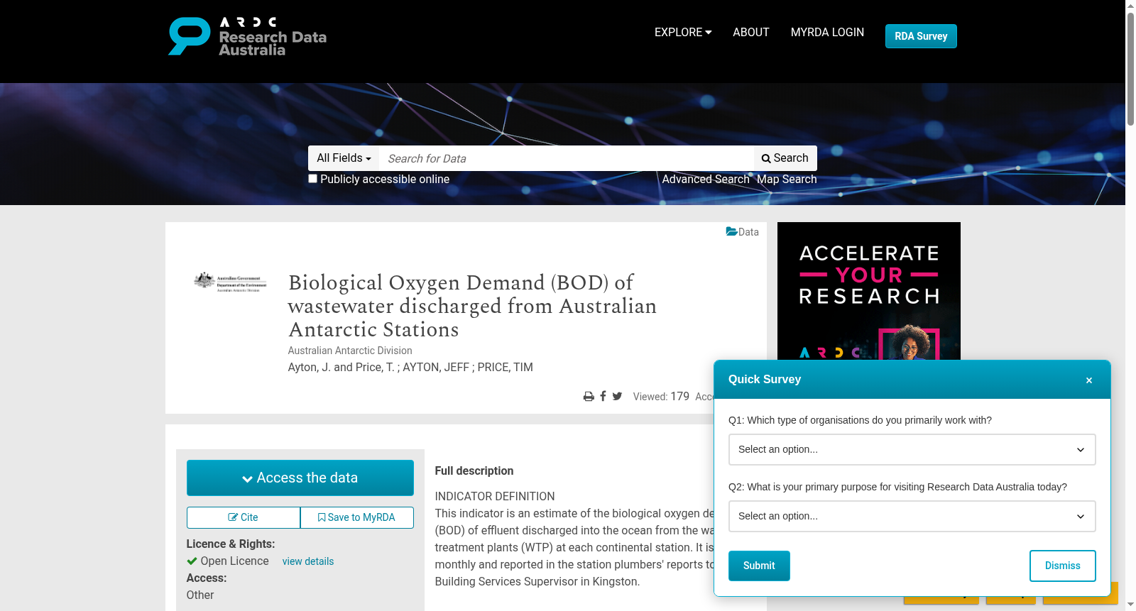 Biological Oxygen Demand (BOD) of wastewater discharged from Australian Antarctic Stations 数据集图片