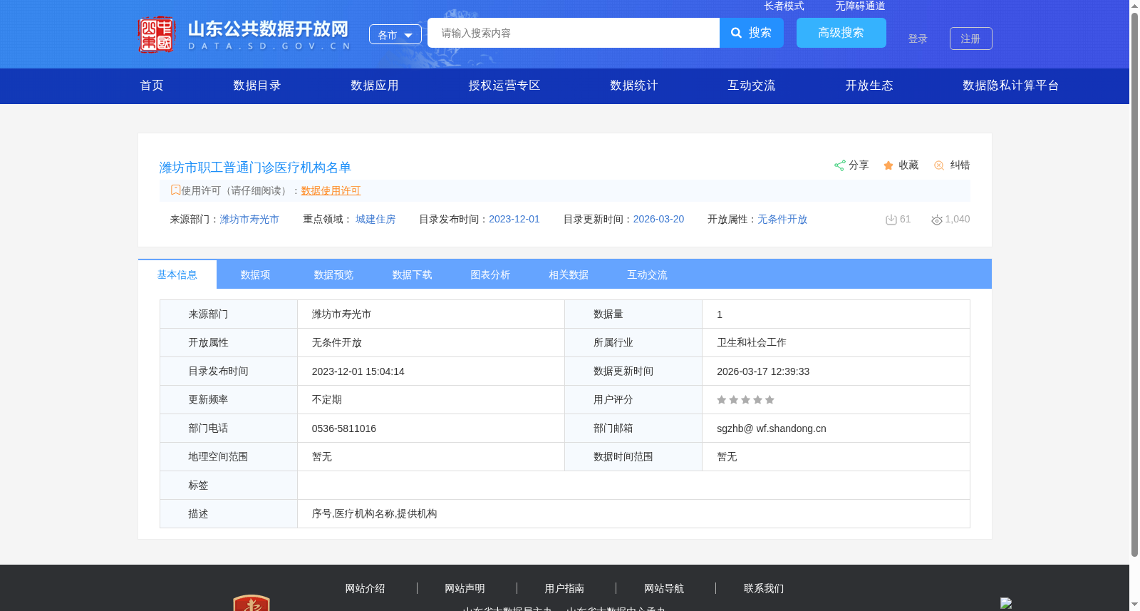 潍坊市职工普通门诊医疗机构名单 数据集图片