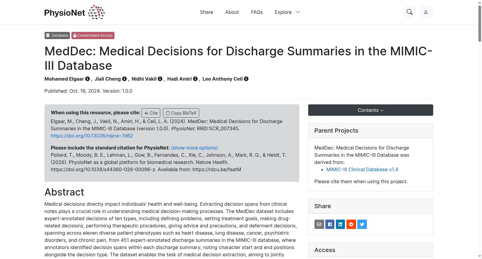 MedDec: Medical Decisions for Discharge Summaries in the MIMIC-III Database 数据集图片