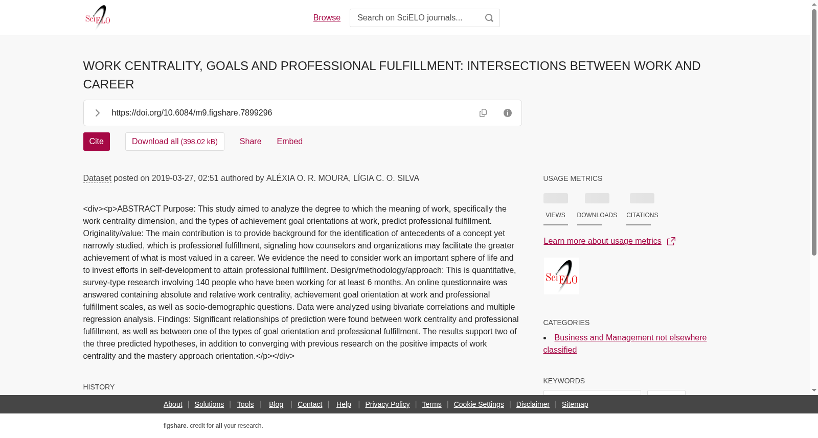 WORK CENTRALITY, GOALS AND PROFESSIONAL FULFILLMENT: INTERSECTIONS BETWEEN WORK AND CAREER 数据集图片
