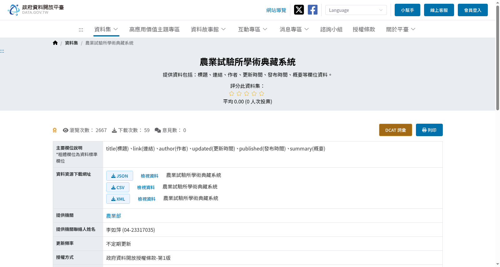 農業試驗所學術典藏系統 数据集图片