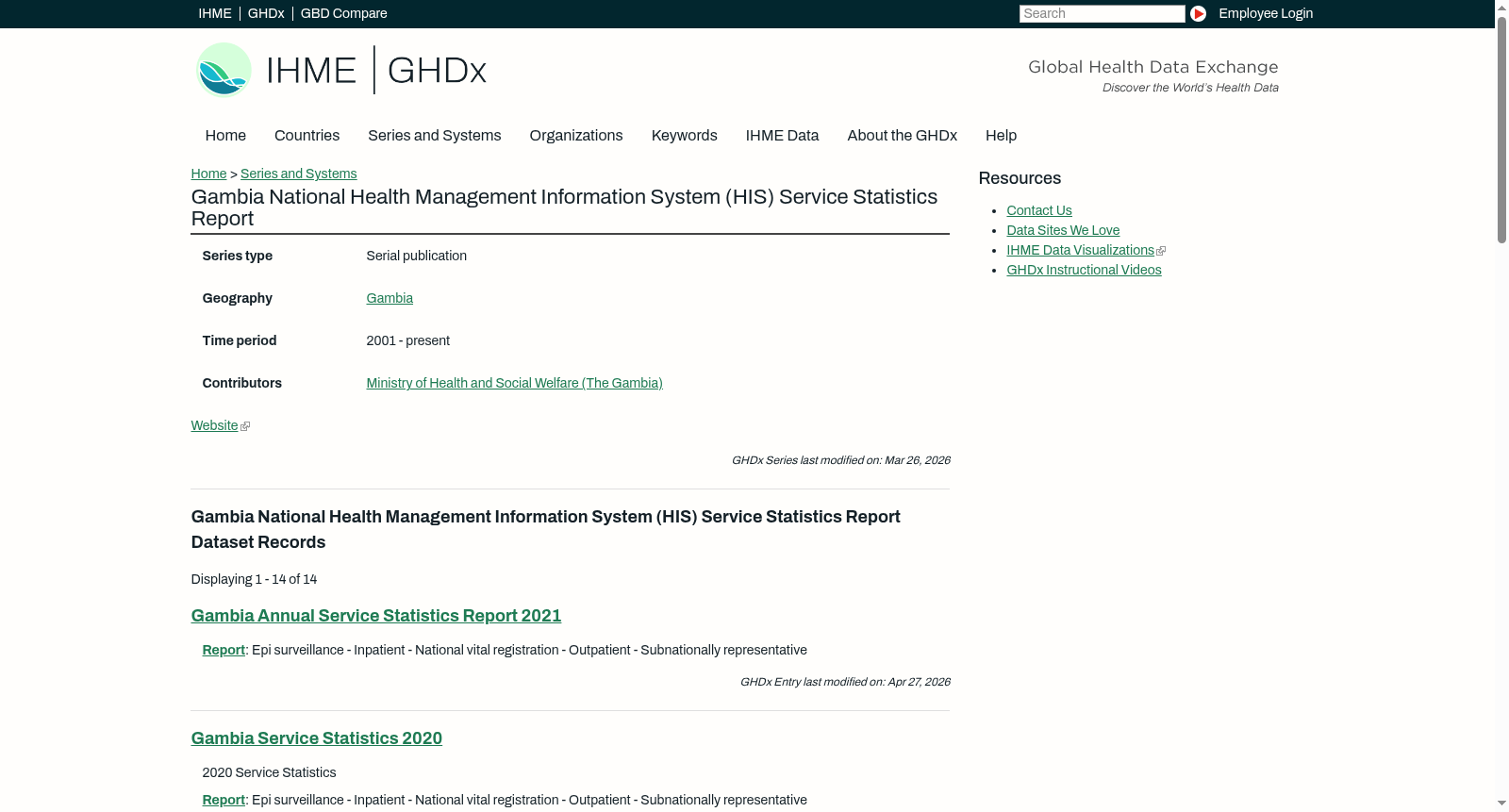Gambia National Health Management Information System (HIS) Service Statistics Report 数据集图片