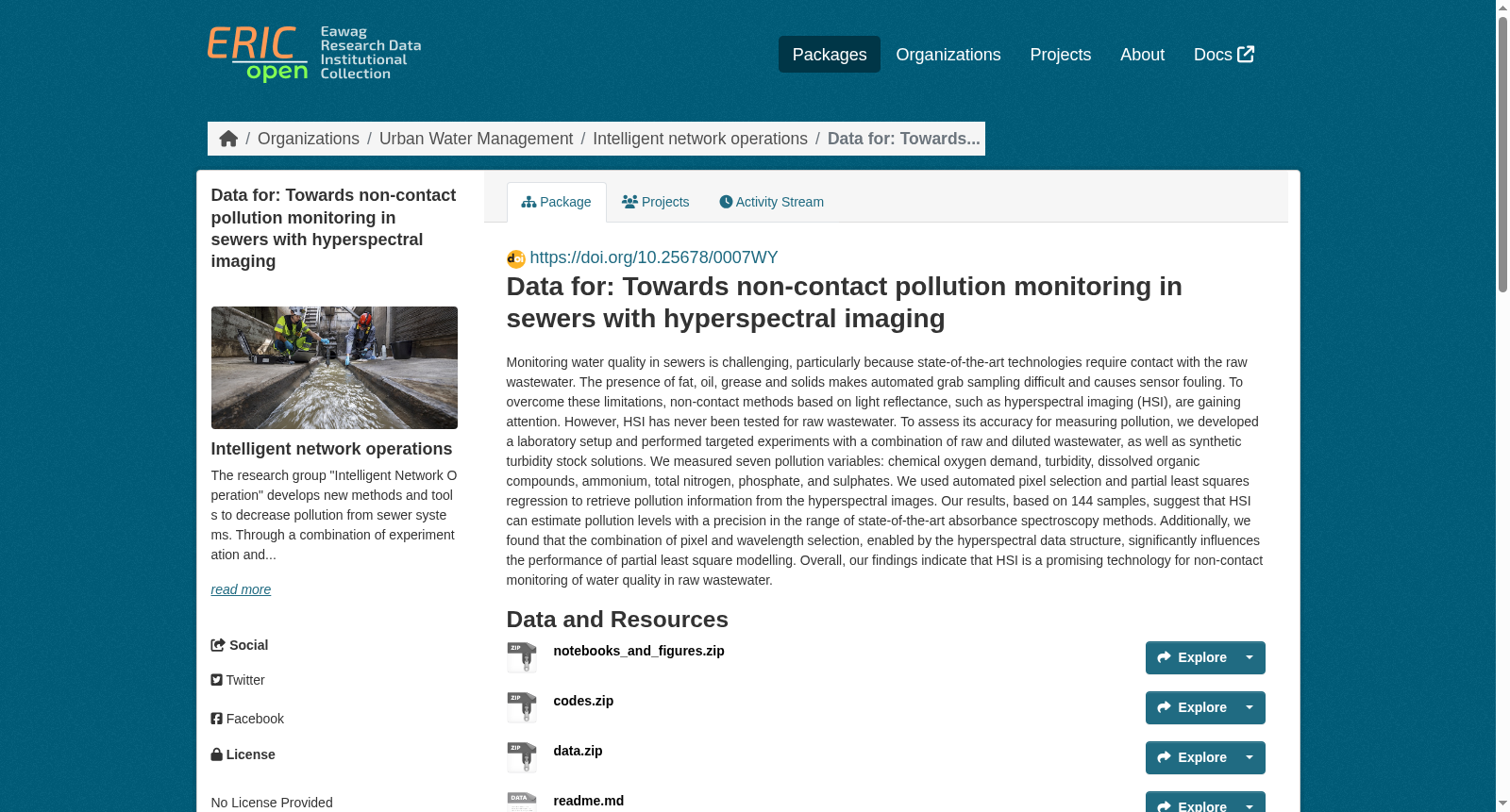 Data for: Towards non-contact pollution monitoring in sewers with hyperspectral imaging 数据集图片