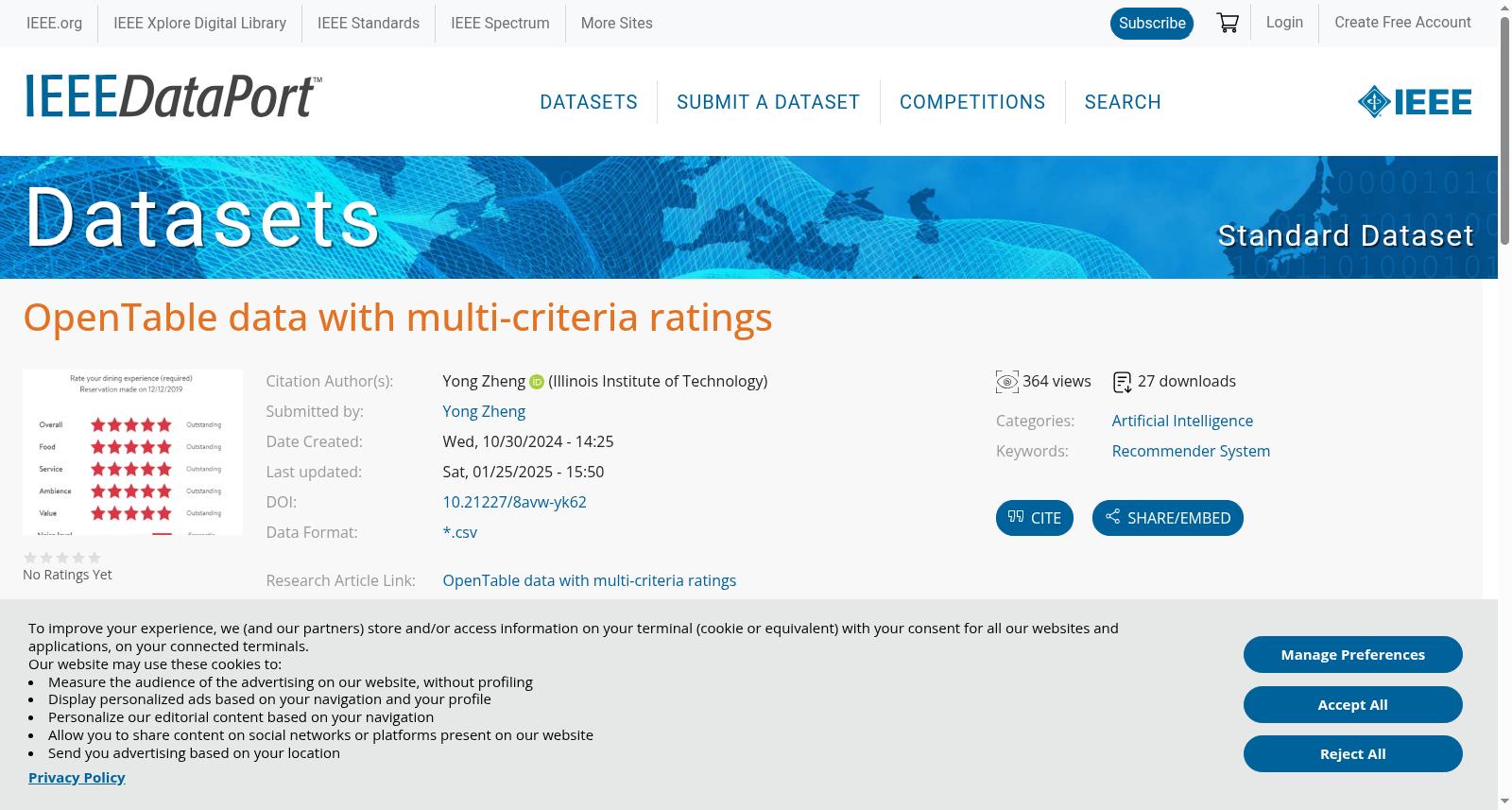 OpenTable data with multi-criteria ratings 数据集图片
