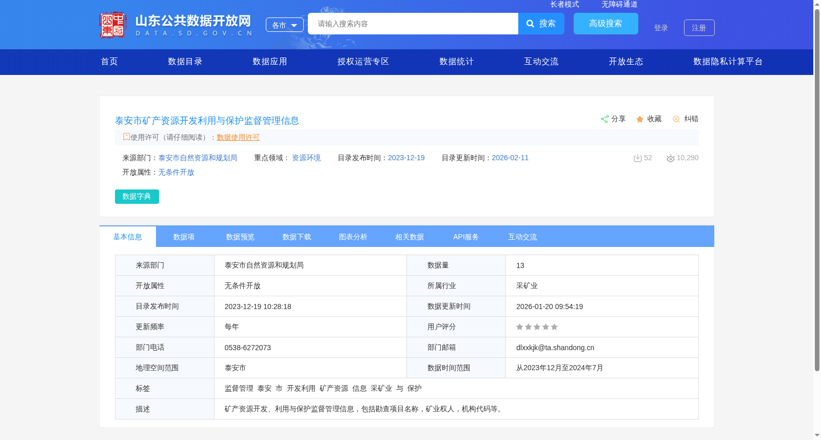 泰安市矿产资源开发利用与保护监督管理信息 数据集图片