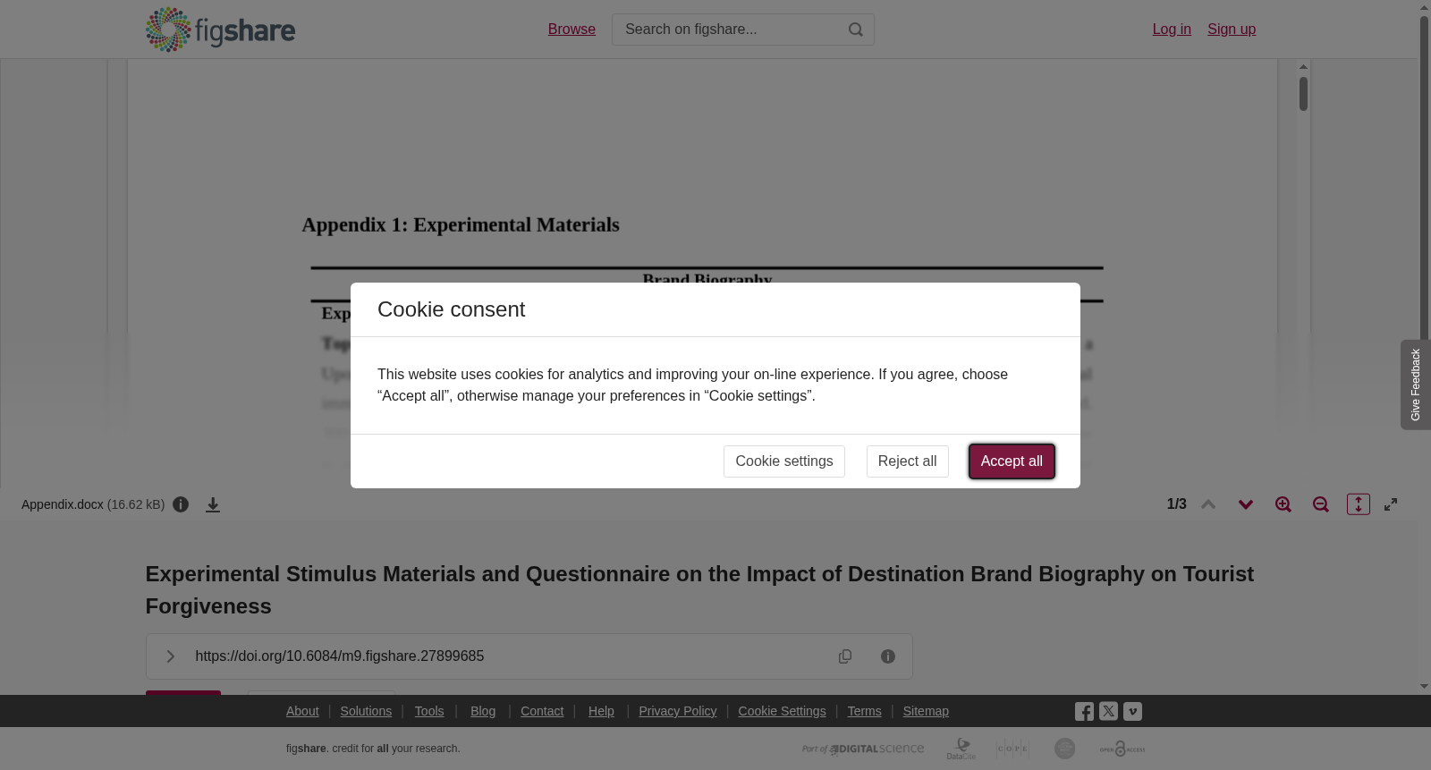 <b>Experimental Stimulus Materials and Questionnaire on the Impact of Destination Brand Biography on Tourist Forgiveness</b> 数据集图片