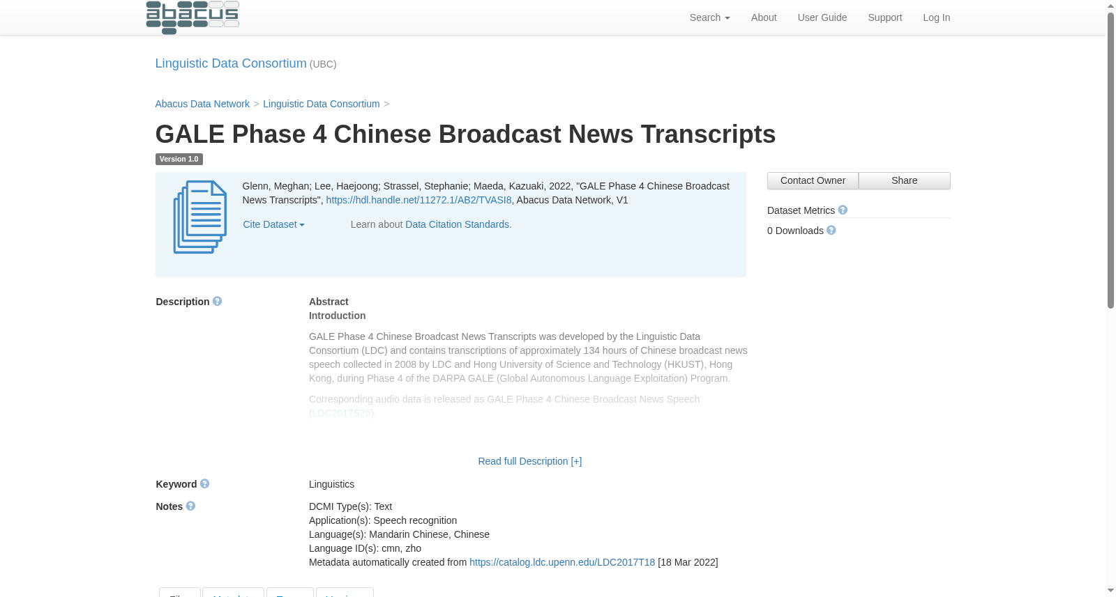 GALE Phase 4 Chinese Broadcast News Transcripts 数据集图片