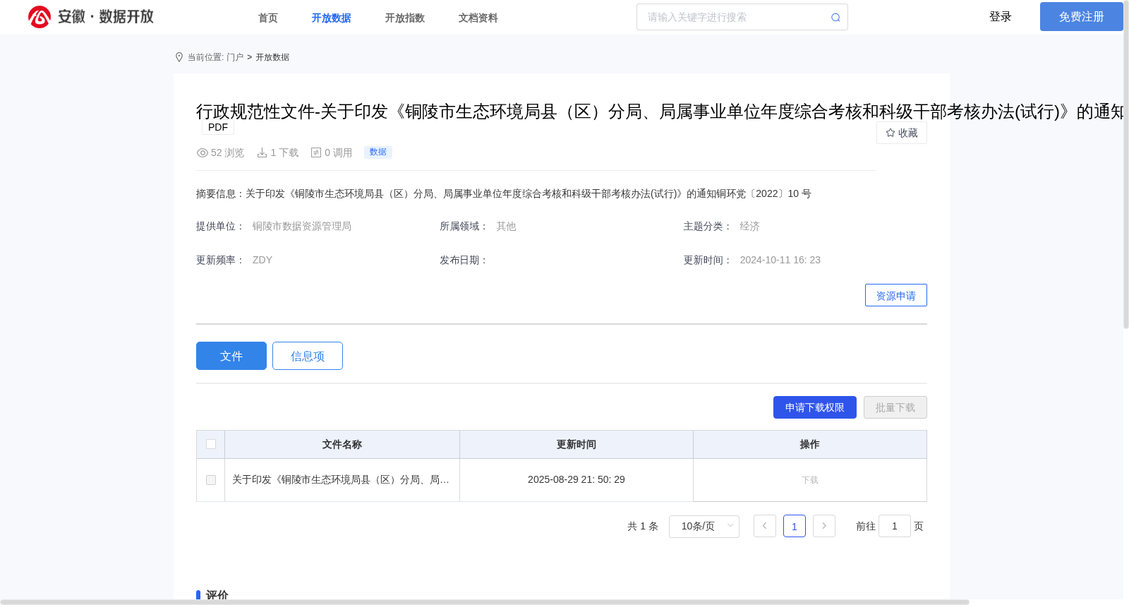 行政规范性文件-关于印发《铜陵市生态环境局县(区)分局、局属事业单位年度综合考核和科级干部考核办法(试行)》的通知铜环党〔2022〕10 号 数据集图片