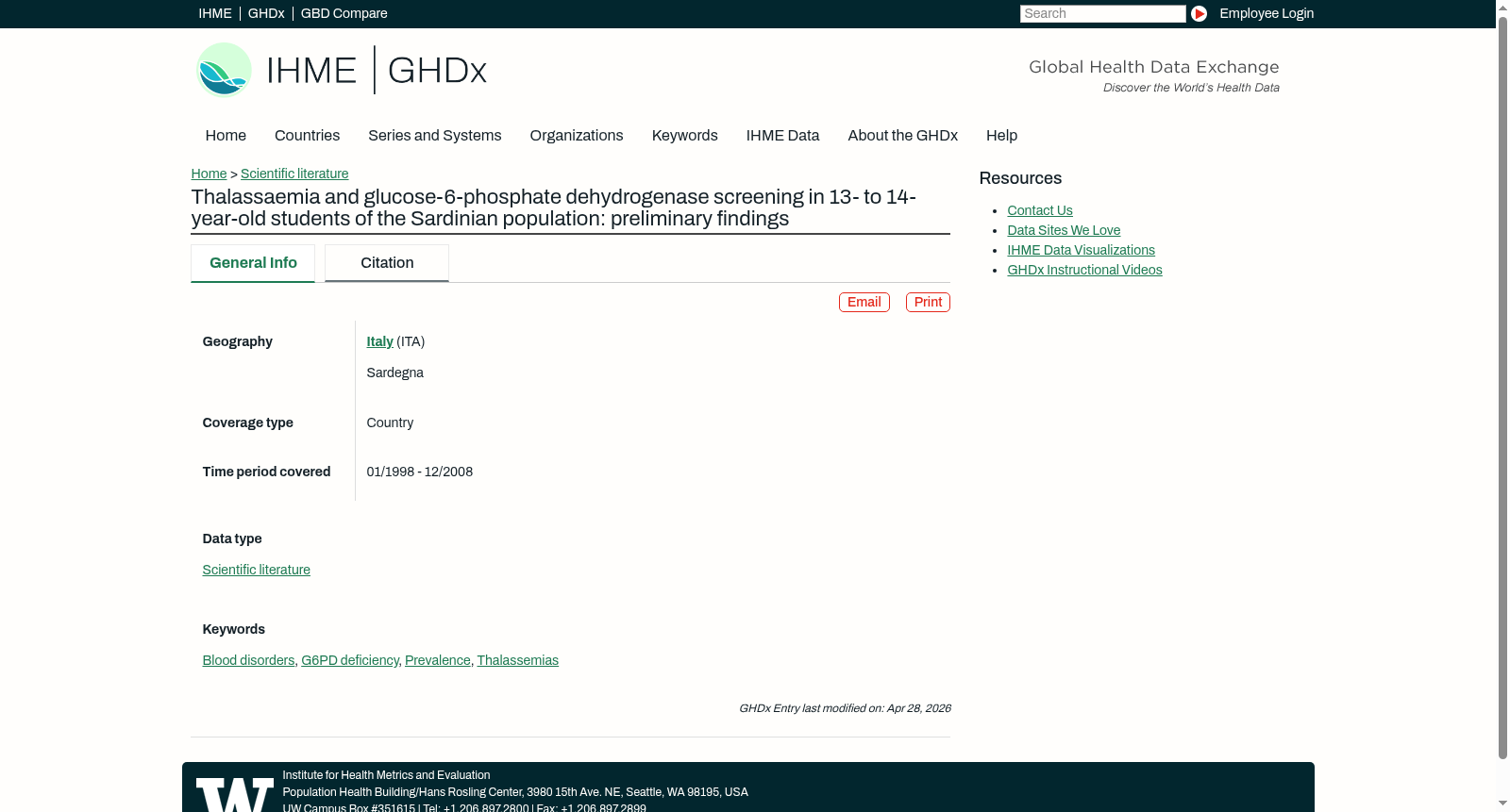 Thalassaemia and glucose-6-phosphate dehydrogenase screening in 13- to 14-year-old students of the Sardinian population: preliminary findings 数据集图片