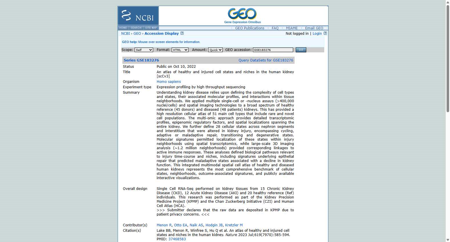 GSE183276 Chronic Kidney Disease Single-Cell RNA-Seq Dataset