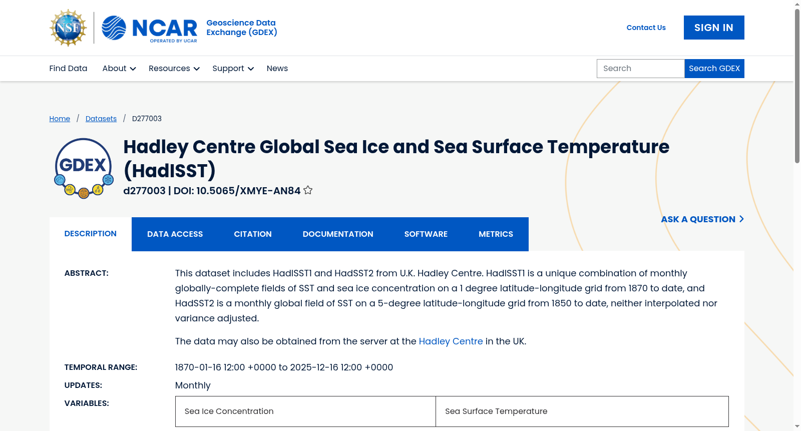Hadley Centre Global Sea Ice and Sea Surface Temperature (HadISST) 数据集图片
